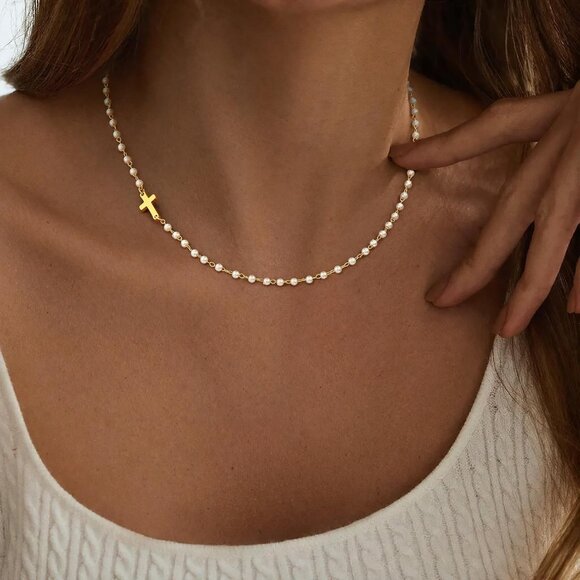 Women's 3-gold 14k Gold Plated Cross Choker Minimalist Simple Dainty Necklaces - Picture 2 of 7